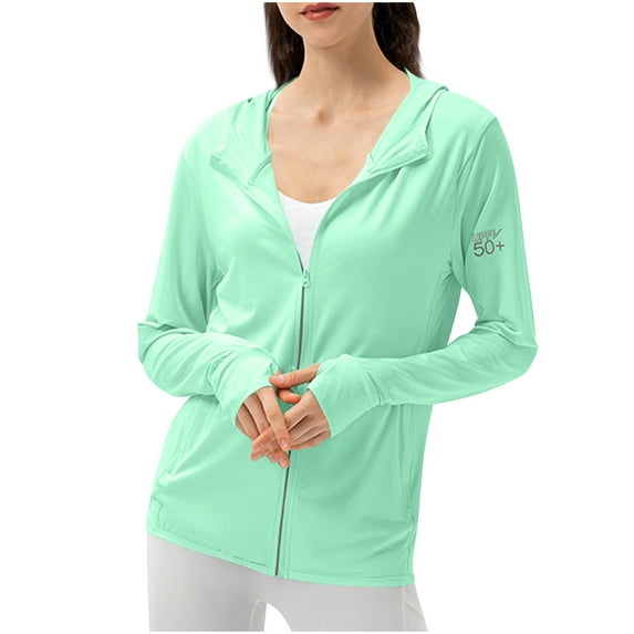 Npasoilc Summer Tops For Women Long Sleeved Hooded Sports Shirts Outdoor Sunscreen Tops Lightweight Full Zip Athletic Hiking Jacket Sun Shirt Golf Fishing Quick Dry Blouse