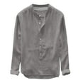 thumbnail image 1 of Npasoilc Summer Tops for Men 2024 Trendy Long Sleeve Button Down Round Neck Lighweight Breathable Blouse Solid Color Casual Loose Shirts, 1 of 6