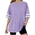 thumbnail image 1 of Npasoilc Summer Tops for Teenage Color Block Short Sleeve Round Neck Pullover Shirts Lightweight Breathable Blouse Tops Casual Loose T-Shirts, 1 of 8
