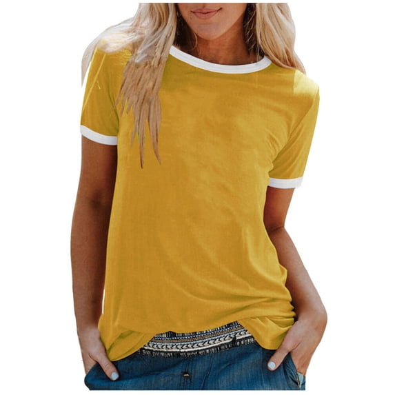 Npasoilc Summer Tops for Women Plus Size Short Sleeve Round Neck Blouse Solid Color Casual Loose Pullover T-shirt Tops