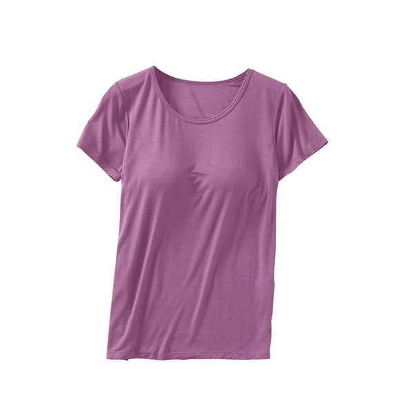 Npasoilc Summer Tops for Women Short Sleeve Round Neck Yoga Sports Blouse with Chest Pads Thin Breathable Loungewear T-shirts