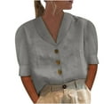 thumbnail image 1 of Npasoilc Summer Tops for Women Short Sleeve V Neck Button Down Turndown Collar Blouse Solid Color Casual Loose T-Shirt Tops, 1 of 6