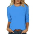 thumbnail image 1 of Npasoilc Summer Tops for Women 2024 Trendy 3/4 Sleeve Round Neck Breathable Blouse Solid Color Casual Loose T-shirts, 1 of 5