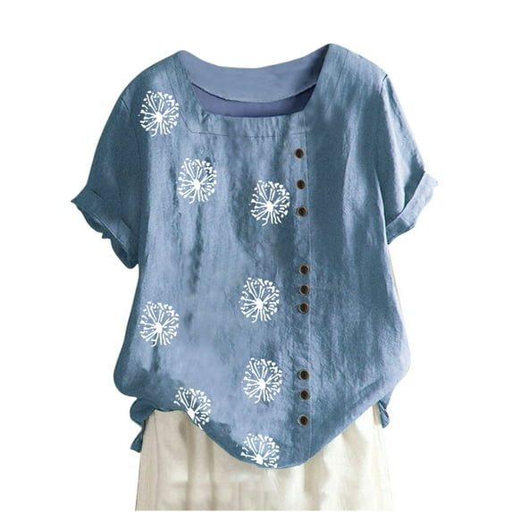 Npasoilc Summer Tops for Women 2024 Trendy Short Sleeve Square Neck Button Down Blouse Casual Loose T-shirts