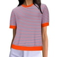thumbnail image 1 of Npasoilc Summer Tops for Women Casual Short Sleeve Round Neck Blouse Striped Color Block Trendy Loose Pullover T-shirts, 1 of 4