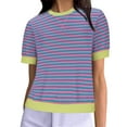 thumbnail image 1 of Npasoilc Summer Tops for Women Casual Short Sleeve Round Neck Blouse Striped Color Block Trendy Loose Pullover T-shirts, 1 of 4