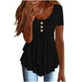 thumbnail image 1 of Npasoilc Summer Tops for Women Short Sleeve Tiered Irregular Ruffle Hem Button Decorated Shirts Lightweight Walking T-Shirts Casual Loose Blouse Tops, 1 of 6
