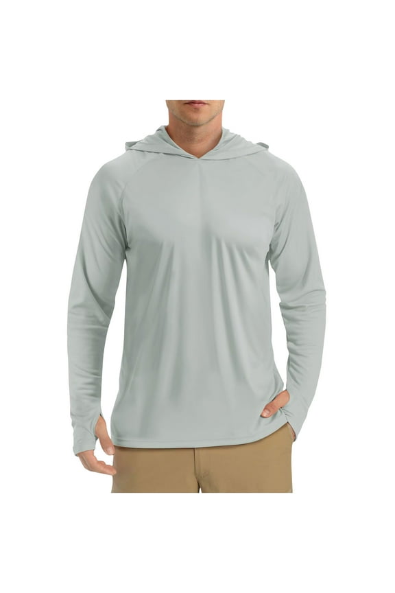 Sunscreen Hooded Shirt For Men Casual Solid Color Long Sleeve Quick Dry Shirts Breathable Fishing Hiking Rash Guard Shirts Soft Fall Tops