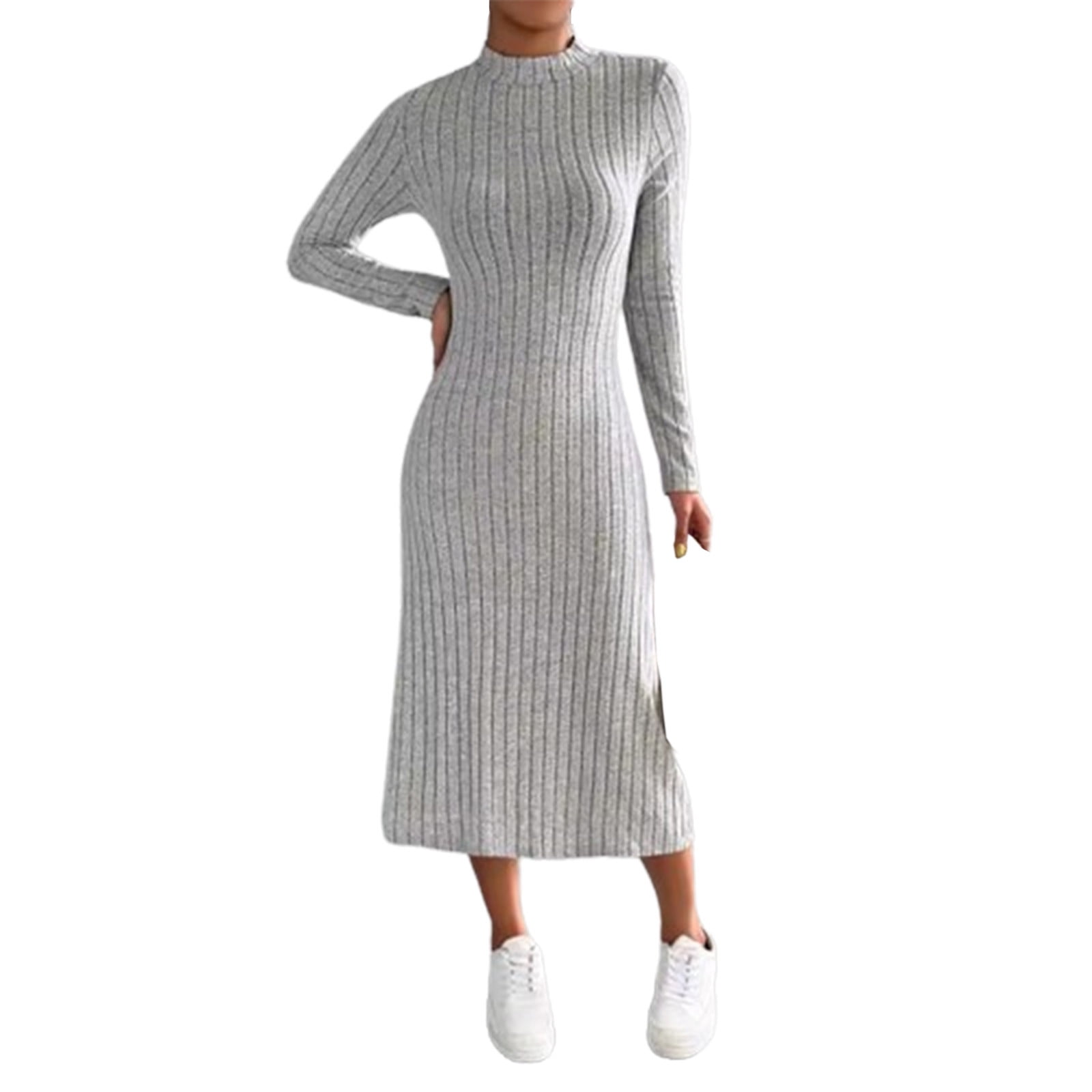 Ribbed long sleeve sweater dress