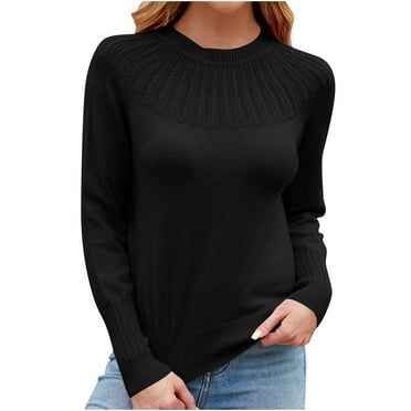 Npasoilc Sweaters For Women Casual Solid Color Long Sleeve Round Neck Pullover Sweater Knit Sweater Tops Soft Crochet Sweater Cute Sweater Chunky Sweater