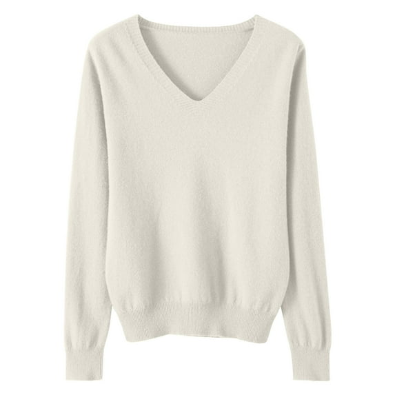 Npasoilc Sweaters For Women Casual Solid Color Long Sleeve V Neck Pullover Sweater Knit Sweater Tops Soft Cute Sweater Chunky Sweater Fall Outfits