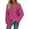thumbnail image 1 of Npasoilc Sweaters for Women Long Puff Sleeve Round Neck Pullover Shirts Striped Knitted Soft Warm Blouse Casual Loose Fall T-Shirts, 1 of 9