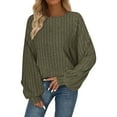 thumbnail image 1 of Npasoilc Sweaters for Women Long Puff Sleeve Round Neck Pullover Shirts Striped Knitted Soft Warm Blouse Casual Loose Fall T-Shirts, 1 of 9
