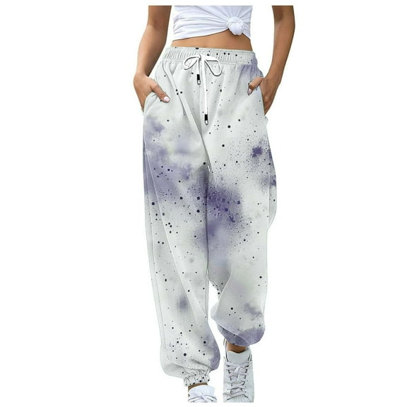Npasoilc Sweatpants for Women Fall Trendy High Waisted Drawstring Elastic Waist Cinch Bottom Casual Baggy Athletic Jogger Pants Printed Loose Lounge Trousers