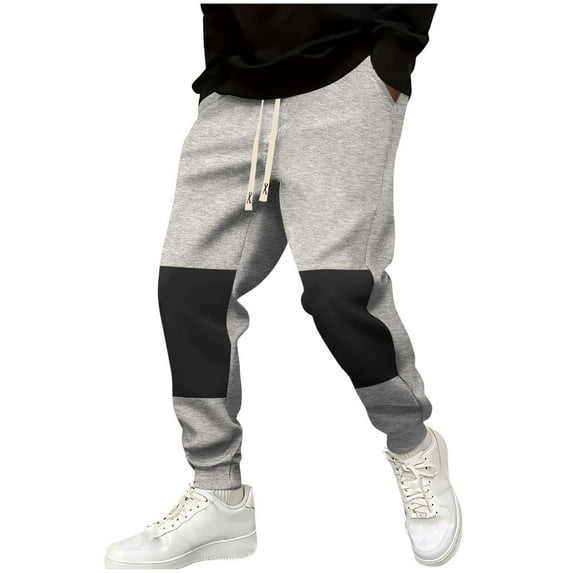 Npasoilc Sweatpants for Men Drawstring Elastic Waist Tapered Pants Fall Winter Warm Breathable Traning Trousers Color Block Casual Loose Sports Pants