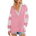 thumbnail image 1 of Npasoilc Sweatshirt For Women Casual Color Block Stripe Oversized Sweatshirts Loose Long Sleeve Pullover Tops Lightweight Lapel Collar V Neck Tops, 1 of 7