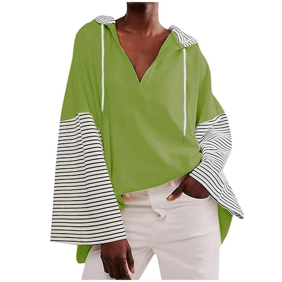 Samickarr Sweatshirt for Women Trendy Oversized Long Sleeve V-Neck Pullover Fall Outfits Tops Color Block Causal Loose Hoodies Shirt