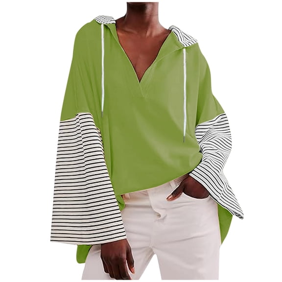 Samickarr Sweatshirt for Women Trendy Oversized Long Sleeve V-Neck Pullover Fall Outfits Tops Color Block Causal Loose Hoodies Shirt
