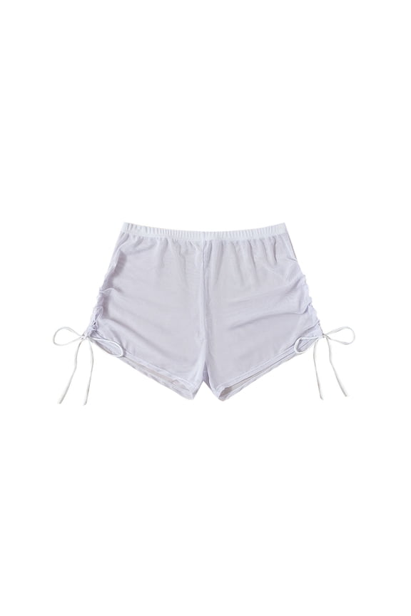 Swim Shorts for Women Elastic Waist Solid Color Transparent Mesh Drawstring Beach Shorts