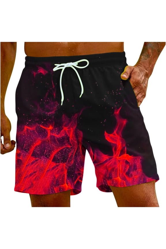 Swim Trunks Quick Dry Swimming Shorts For Men Beachwear Outdoor Drawstring Board Short Funny Swimwear Bathing Suits Men's Flame Printing Special Print Beach Trouser Shorts Pant