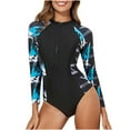 thumbnail image 1 of Npasoilc Swimsuits for Women One Piece Full Coverage Front Zipper Long Sleeve Tummy Control Sun Protection Bathing Suit Color Bolock Print Surfing Suit, 1 of 9