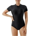 thumbnail image 1 of Npasoilc Swimsuits for Women One Piece Full Coverage Front Zipper Short Sleeve Tummy Control Sun Protection Bathing Suit Solid Color Print Surfing Suit, 1 of 8