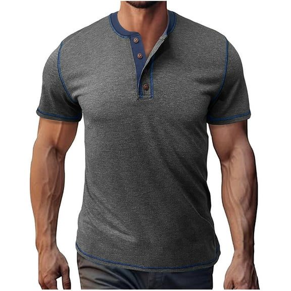 Npasoilc T-Shirt for Men Casual Short Sleeve Crew Neck Half Button Shirts Summer Tops Blouse Sweatshirt Pullover