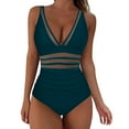 thumbnail image 1 of Npasoilc Tankini Swimsuits for Women One Piece Mesh Yarn Patchwork See-Through Full Coverage Ruched Tummmy Control Padded Bathing Suit, 1 of 5