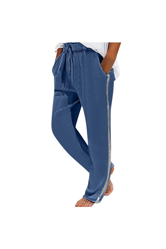 Tear Away Pants for Men Cotton Linen Drawstring Elastic Waist Side Zipper Snap Off Full Open Down Lounge Trousers Thin Breathable Sweatpants with Pockets
