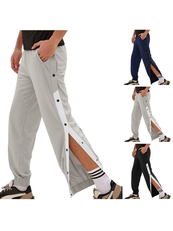 Tear Away Sweatpants for Men 2 Side Snap Open Down Pants Elastic Waist Casaul Loose Breathable Athletic Lounge Trousers