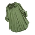 thumbnail image 1 of Npasoilc Tops for Women 2024 Trendy Cotton Linen Long Sleeve Button Down Turn Down Collar Curved Bottom Blouse Solid Color Casual Loose Shirts with Pockets, 1 of 1