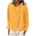 thumbnail image 1 of Samickarr Tops for Women Trendy Cotton Linen Long Sleeve Button Down Round Neck Irregular Hem Soft Lightweight Blouse Solid Color Casual Loose T-Shirts, 1 of 6