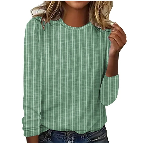 Npasoilc Tops for Men 2024 Trendy Long Sleeve Round Neck Lightweight Breathable Blouse Strip Printed Casual Loose T-Shirts