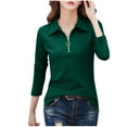 thumbnail image 1 of Npasoilc Tops for Women Fall Long Sleeve Front Zipper V-Neck Turn Down Collar Thin Style Blouse Solid Color Versatile Casual Loose Shirts, 1 of 5