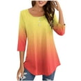 thumbnail image 1 of Npasoilc Tops for Women Trendy 3/4 Sleeve Button Up Decorated Round Neck Lightweight Drooping Blouses Gradient Color Casual Loose Fall T-shirts, 1 of 3