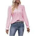 thumbnail image 1 of Npasoilc Tops for Women Trendy Eyelet Jacquard Long Sleeve Flare Cuff V-Neck Lightweight Breathable Blouse Solid Color Casual Loose T-Shirts, 1 of 6