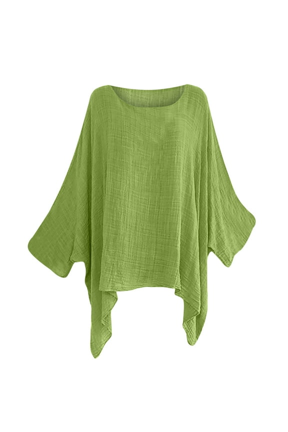 Tops for Women Trendy Long Sleeve Round Neck Irregular Bat Swing Lightweight Pullover BLouse Solid Color Casual Loose T-Shirts