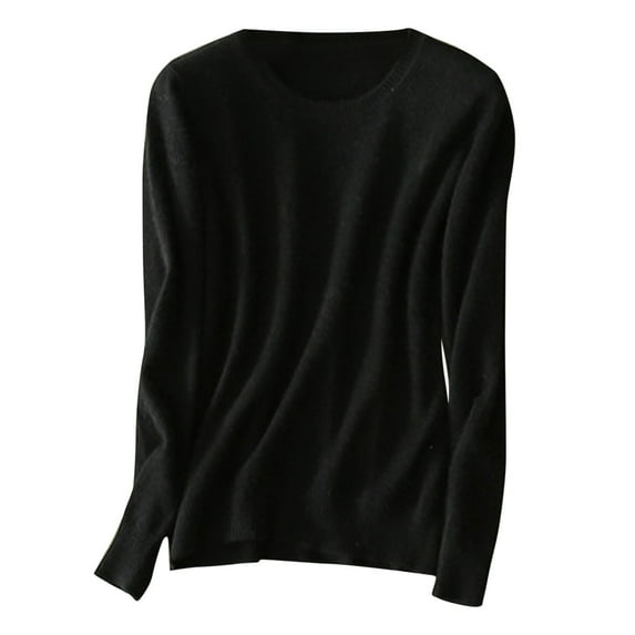 Npasoilc Tops for Women Knitted Long Sleeve Round Neck Elastical Lightweight Blouse Solid Color Casual Slim Fit Base Undershirt