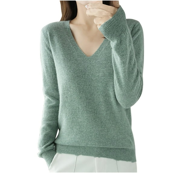 Npasoilc Tops for Women Knitted Long Sleeve V-Neck Stretchy Lightweight Blouse Solid Color Casual Slim Fit Base Undershirt