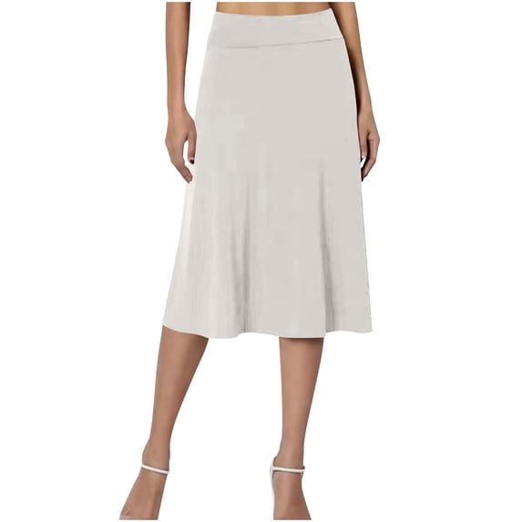 Npasoilc Trumpet Elastic High Waist Midi Skirt for Women Casual Flared Half Skirt