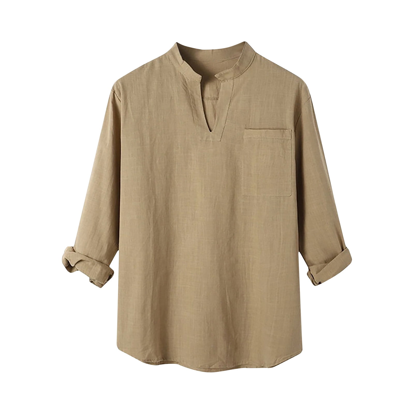 Npasoilc Tunic Shirts For Men Casual Solid Color Long Sleeve Shirt