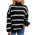 thumbnail image 1 of Npasoilc Turtleneck Sweaters for Women Long Puff Sleeve Fall Winter Warm Pullover Blouse Striped Printed Casual Loose Chunky Sweaters, 1 of 5