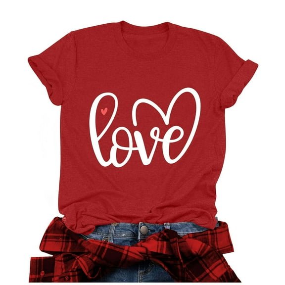 Npasoilc Valentine's Day Shirts for Women Trendy Short Sleeve Round Neck Comfort Soft Blouse Tops Valentine's Printed Casual Loose Top T-Shirt