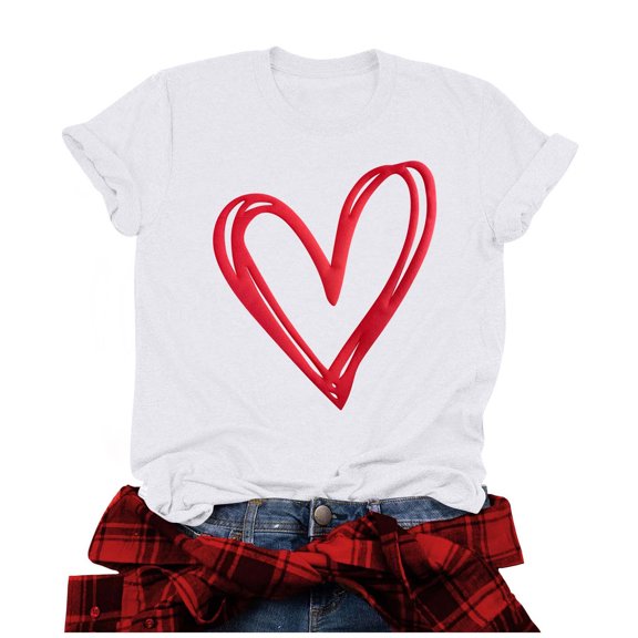 Npasoilc Valentine's Day Shirts for Women Trendy Short Sleeve Round Neck Comfort Soft Blouse Tops Valentine's Printed Casual Loose Top T-Shirt