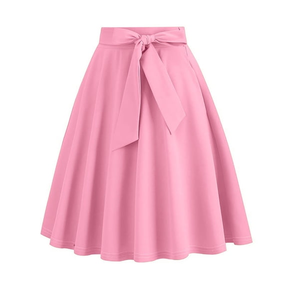 Npasoilc Vintage Bow Large Hem Half Skirt for Women A-Line Half Skirt