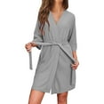 thumbnail image 1 of Npasoilc Waffle Robes for Women 3/4 Sleeve Waist Bandage Lace-Up Bathrobe Female Lightweight Comfort Breathable Knee-Length Pajama Robe Soft Sleepwear Casual Loungewear, 1 of 9