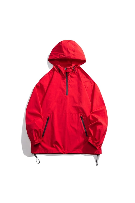 Waterproof Windproof Pullover Rain Coats for Women Fall Long Sleeve Hiking Riding Hooded Casual Outwear Coat Solid Color Loose Outdoor Windbreaker Interchange Coats
