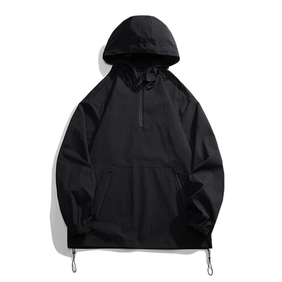 Npasoilc Waterproof Windproof Pullover Rain Jacket for Women Fall Long Sleeve Hiking Riding Hooded Casual Outwear Coat Solid Color Loose Outdoor Windbreaker Interchange Jacket