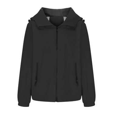 Npasoilc Waterproof Windproof Rain Jacket for Women Long Sleeve Hiking Hooded Casual Outwear Coat Solid Color Loose Zipper Outdoor Windbreaker Raincoat Interchange Jacket with Pockets