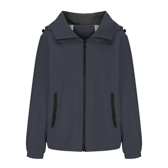 Npasoilc Waterproof Windproof Rain Jacket for Women Long Sleeve Hiking Hooded Casual Outwear Coat Solid Color Loose Zipper Outdoor Windbreaker Raincoat Interchange Jacket with Pockets